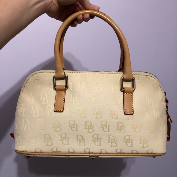 Dooney & Bourke Signature Monogram Cream Tan Canvas & Leather Mix Satchel Bag - Picture 7 of 16